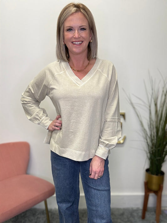 This Side V-Neck Top In Oatmeal