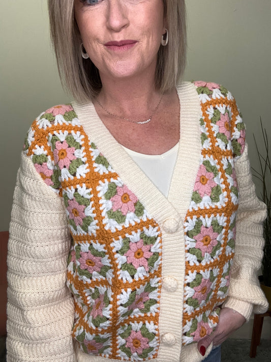 Floral Crochet Cardigan Sweater