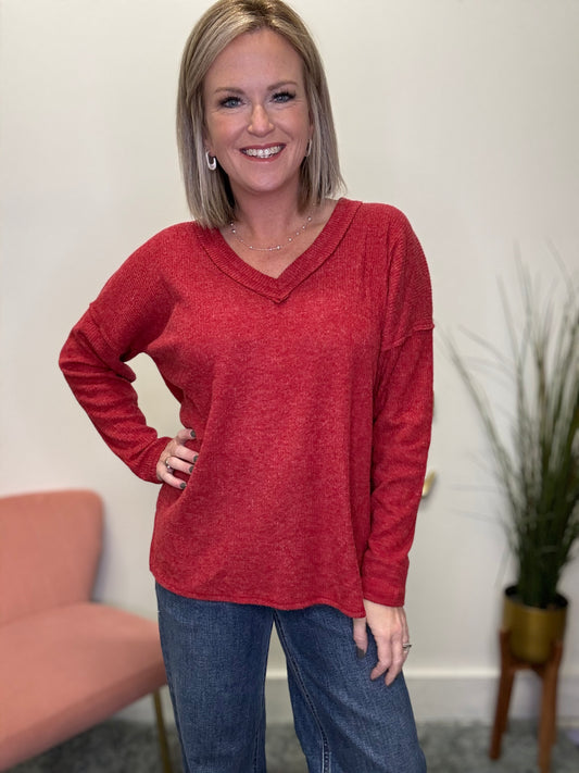 Feeling Festive Red Ribbed Top