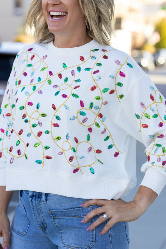 Michelle McDowell Sequin Christmas Light sweatshirt Millie holiday super soft crop