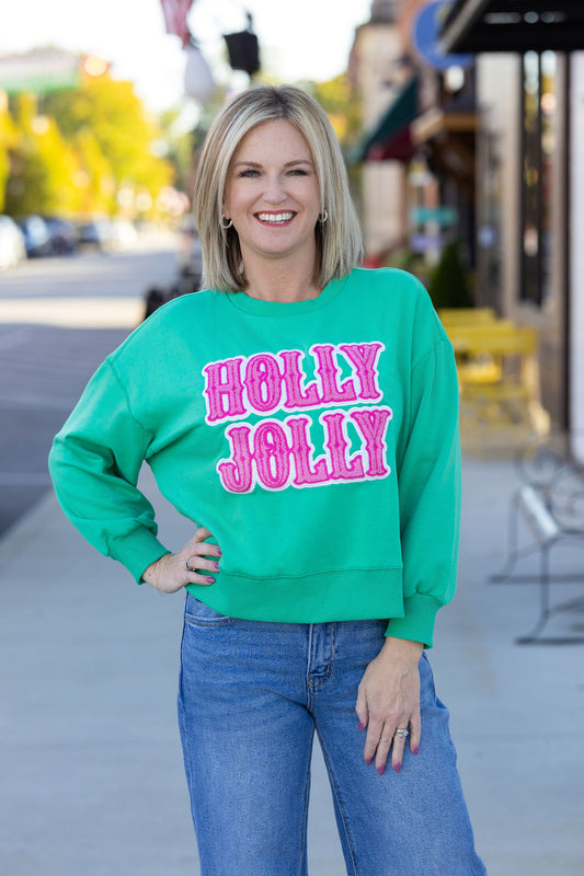 Green Holly Jolly Pink Sparkle Christmas Sweatshirt