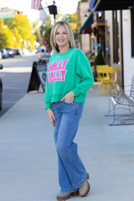 Green Holly Jolly Pink Sparkle Christmas Sweatshirt