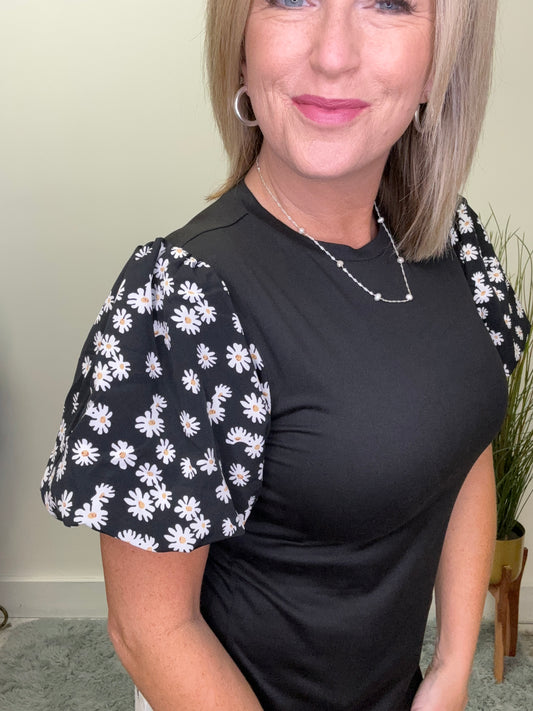 Floral Sleeve Blouse In Black Daisy