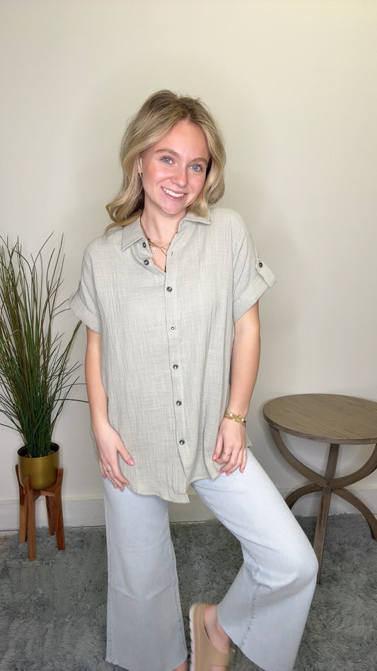 Roll Up Sleeve Button Down Gauze Shirt