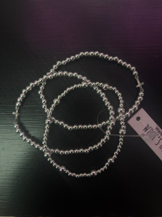 Cross Accent Beaded Bracelet in Silver