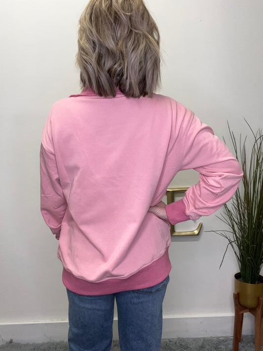 White birch 2 toned pink pullover quarter zip pocket sweatshirt Valentine’s Day