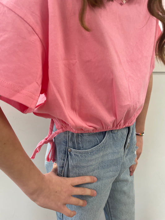 Pink Knit Tied Sides Top - Girls