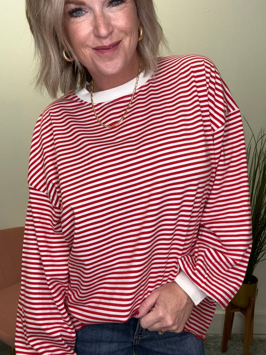 Candy Cane Striped Long Sleeve Top