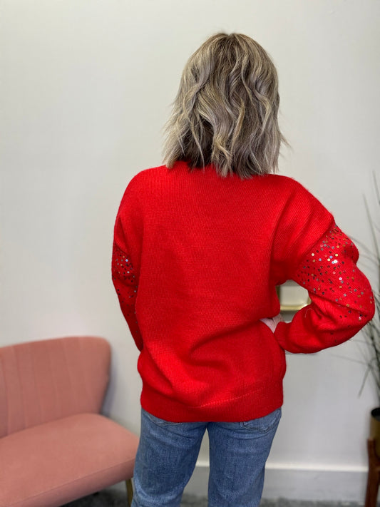 Red holiday Christmas sequin mock neck sweater party boutique free shipping 