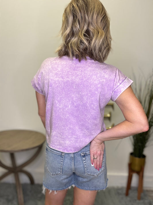 Just Perfect Mineral Washed Tee Shirt- Lavender