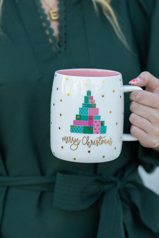 Elegant Pink and Gold Christmas Tree Mug