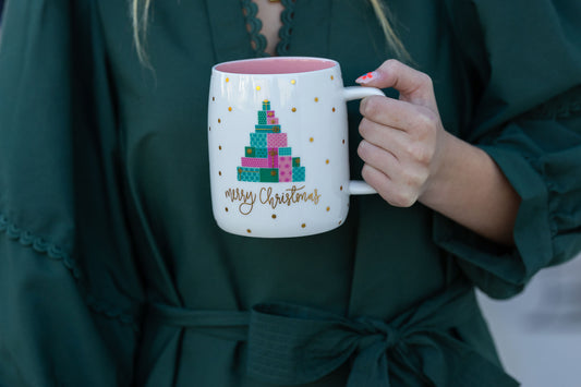 Elegant Pink and Gold Christmas Tree Mug