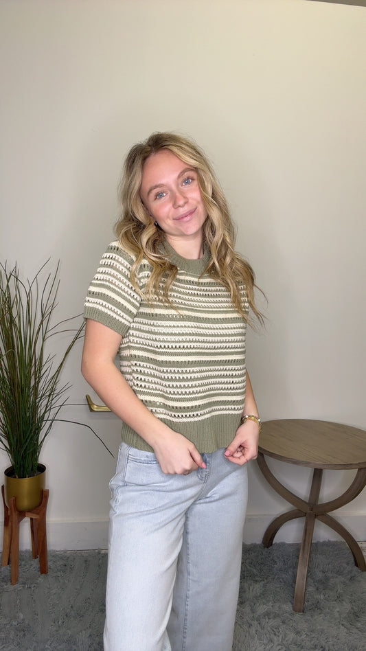 Stripes of Olive and Ivory Sweater Top