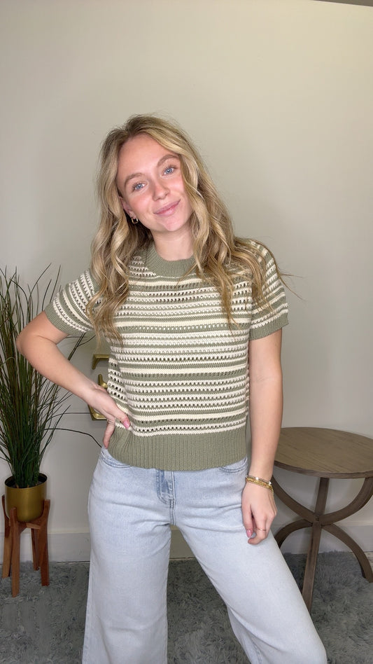 Stripes of Olive and Ivory Sweater Top