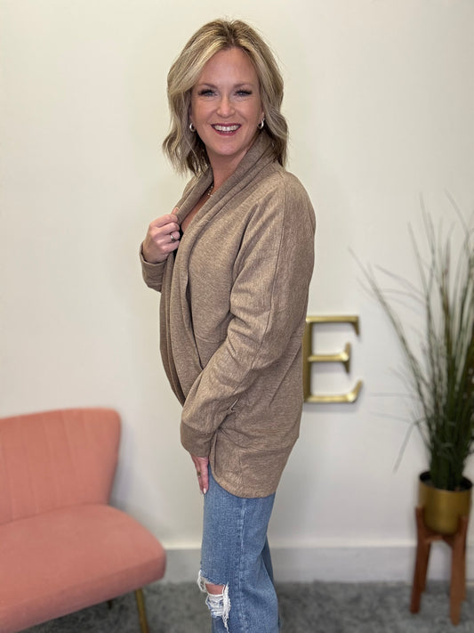 Super soft cozy lux cardigan cocoon pockets mocha jacket hem and thread