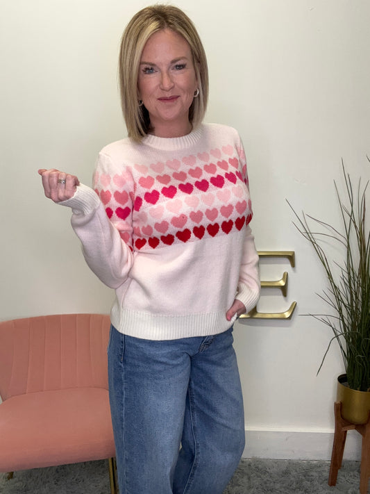 So me ombre hearts sweater pastel pink ivory red boutique valentines day