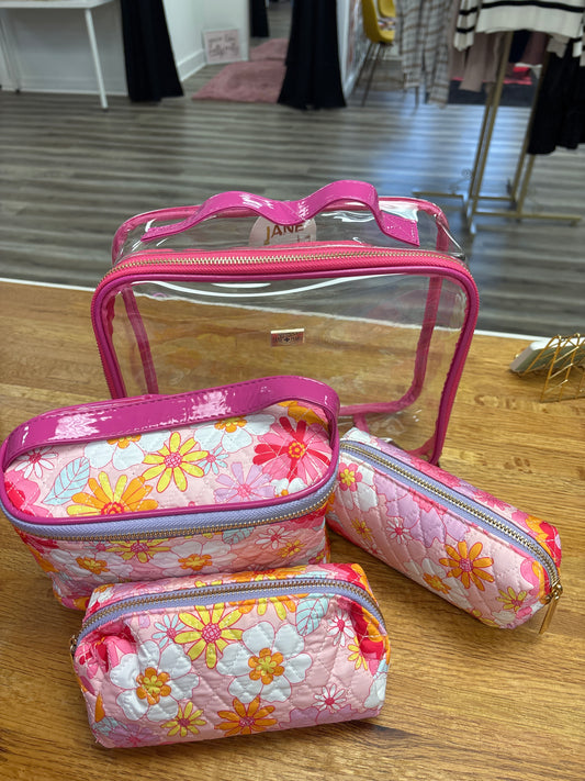 Flower Power Clear Toiletry Travel Case with 3 inserts