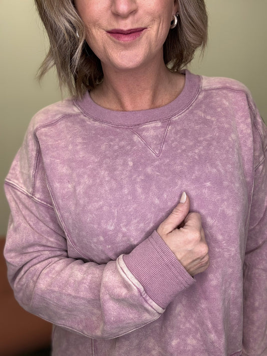 Lavender Mineral Washed Pullover Sweatshirt Top