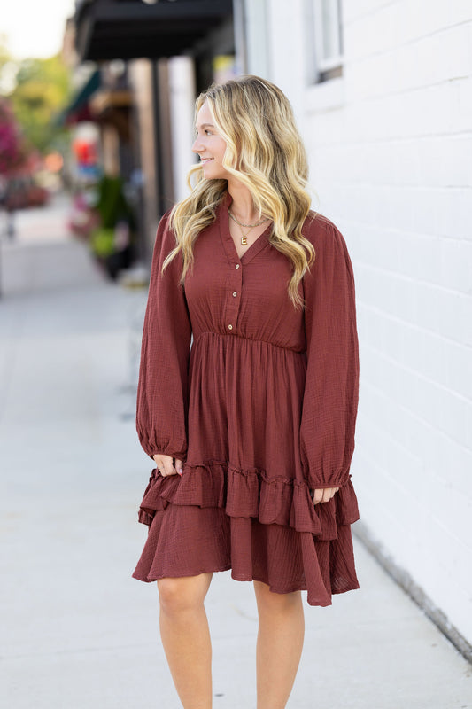 The Sandra In Deep Rust Dress