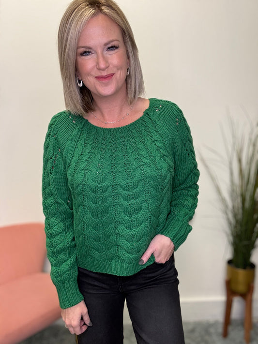 Leah Kelly Green Cable Knit Sweater