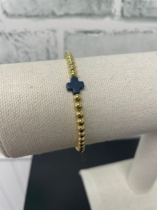 Stone Cross Gold Stretch Bracelet - Black