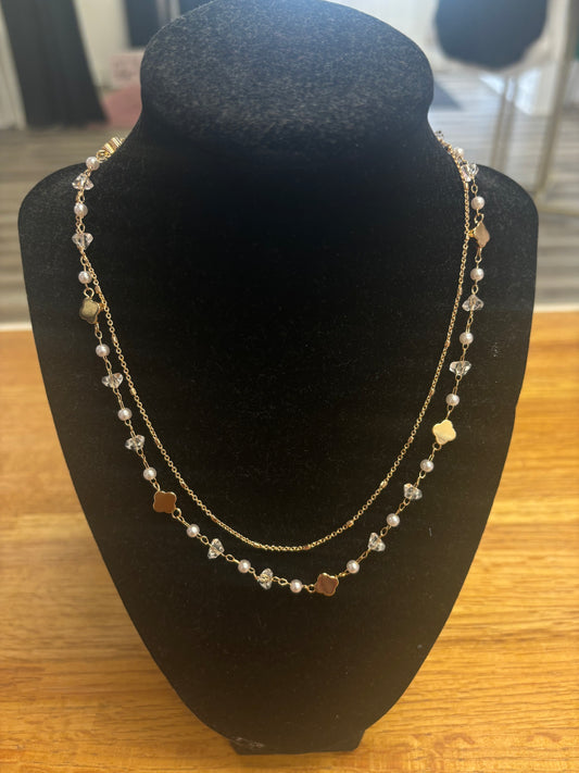 Crystals, Pearls and Clovers Necklace