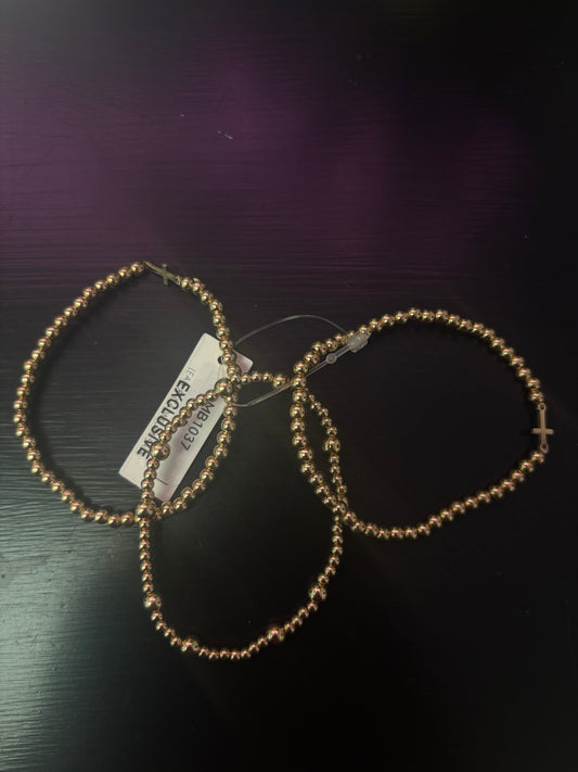 Cross Accent Beaded Bracelet in Gold