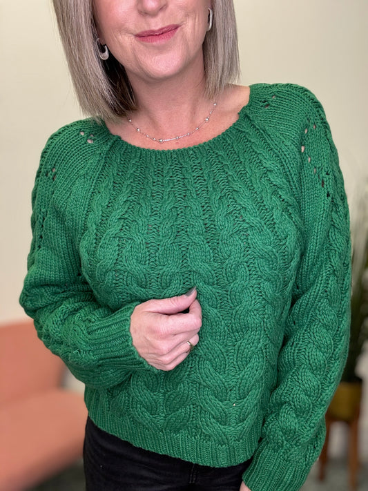 Leah Kelly Green Cable Knit Sweater