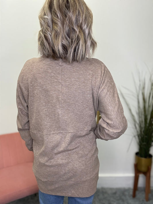 Super soft cozy lux cardigan cocoon pockets mocha jacket hem and thread