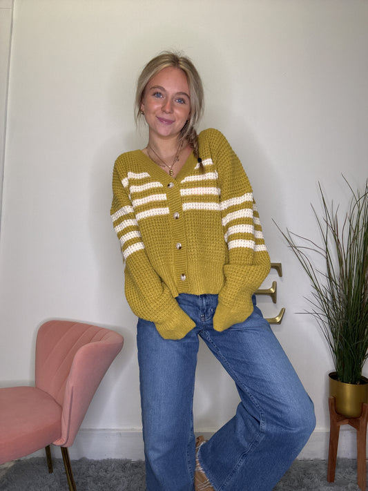 Way Up Waffle Knit Striped Sweater