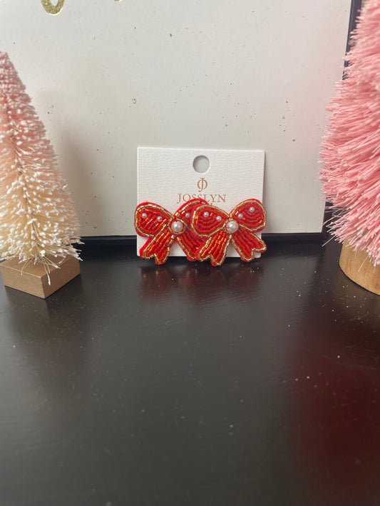 Beaded Bow Festive Holiday Earrings