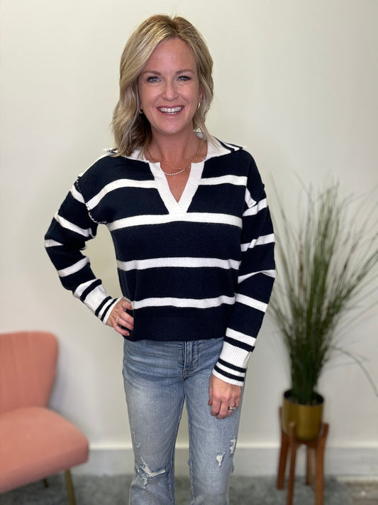 Secret Sweater Weather V-Neck Striped Top