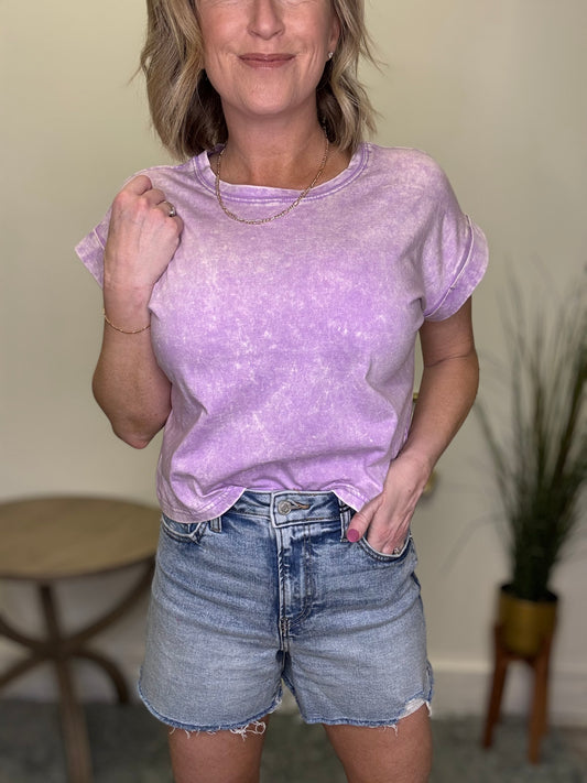 Just Perfect Mineral Washed Tee Shirt- Lavender