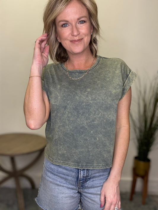 Just Perfect Mineral Washed Tee Shirt - Ash Jade