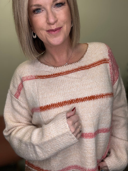 Mona Knit Pink Striped Sweater Top