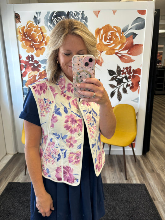 Floral Fashion Puffer Vest