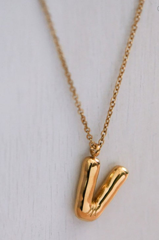 V Bubble Letter Initial Necklace