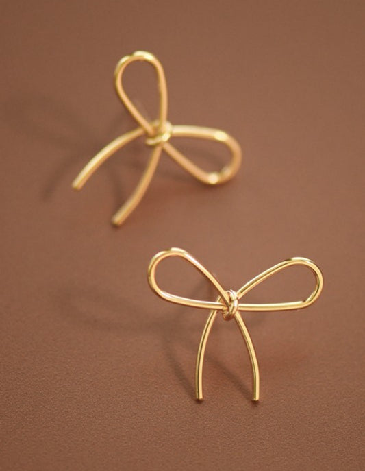 Trendy Gold Bow Knot Wire Stud Earrings