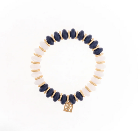 Dallas White and Navy Beaded Bracelet