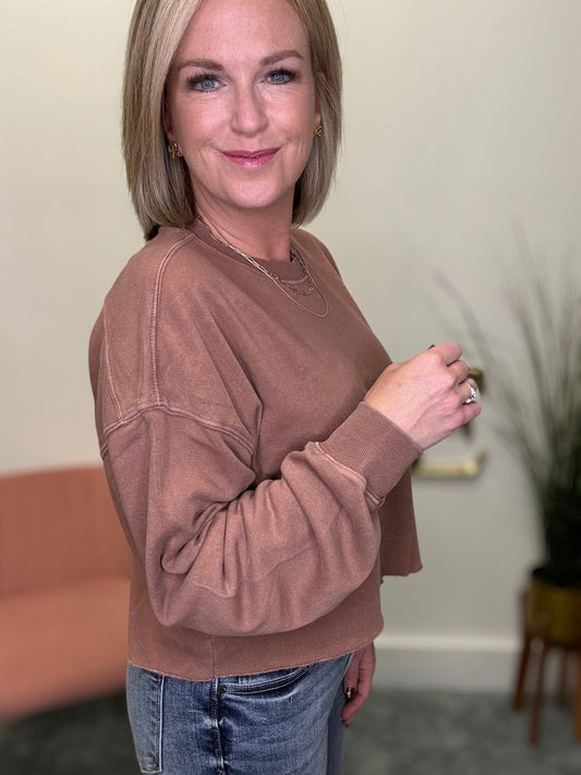 Best Kept Cropped Sweatshirt Top in Chestnut